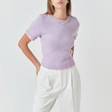 Chain Trim Knit Short Sleeve Top