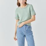 Chain Trim Knit Short Sleeve Top