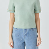 Chain Trim Knit Short Sleeve Top