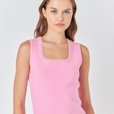 Pearl Trim Knit Tank Top