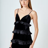 Tiered Contrast Velvet Mini Dress