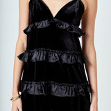 Tiered Contrast Velvet Mini Dress