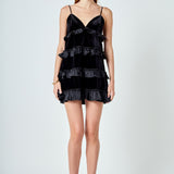 Tiered Contrast Velvet Mini Dress