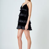 Tiered Contrast Velvet Mini Dress