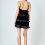 Tiered Contrast Velvet Mini Dress