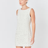 Premium Floral Embellishment Tweed Mini Dress
