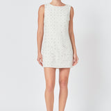 Premium Floral Embellishment Tweed Mini Dress