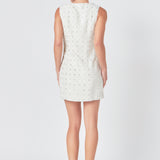 Premium Floral Embellishment Tweed Mini Dress