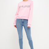 Bonjour Lettering Beads Sweatshirt