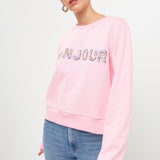 Bonjour Lettering Beads Sweatshirt