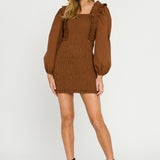 Smocking Detail Mini Dress