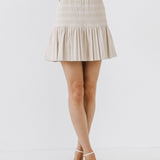 Smocked Pleated Faux Leather Skirt