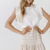 Smocked Pleated Faux Leather Skirt