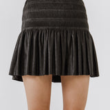 Smocked Pleated Faux Leather Skirt