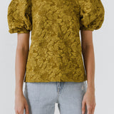 Floral Jacquard Puff Sleeve Top