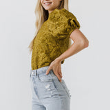 Floral Jacquard Puff Sleeve Top