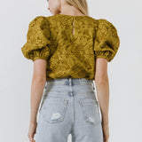 Floral Jacquard Puff Sleeve Top