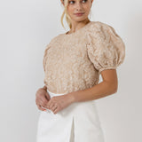 Floral Jacquard Puff Sleeve Top