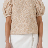 Floral Jacquard Puff Sleeve Top