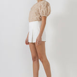 Floral Jacquard Puff Sleeve Top