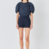 Floral Jacquard Puff Sleeve Top