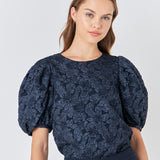 Floral Jacquard Puff Sleeve Top