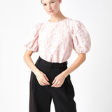 Floral Jacquard Puff Sleeve Top
