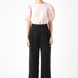 Floral Jacquard Puff Sleeve Top