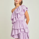 One-Shoulder Ruffled Mini Dress - Final Sale