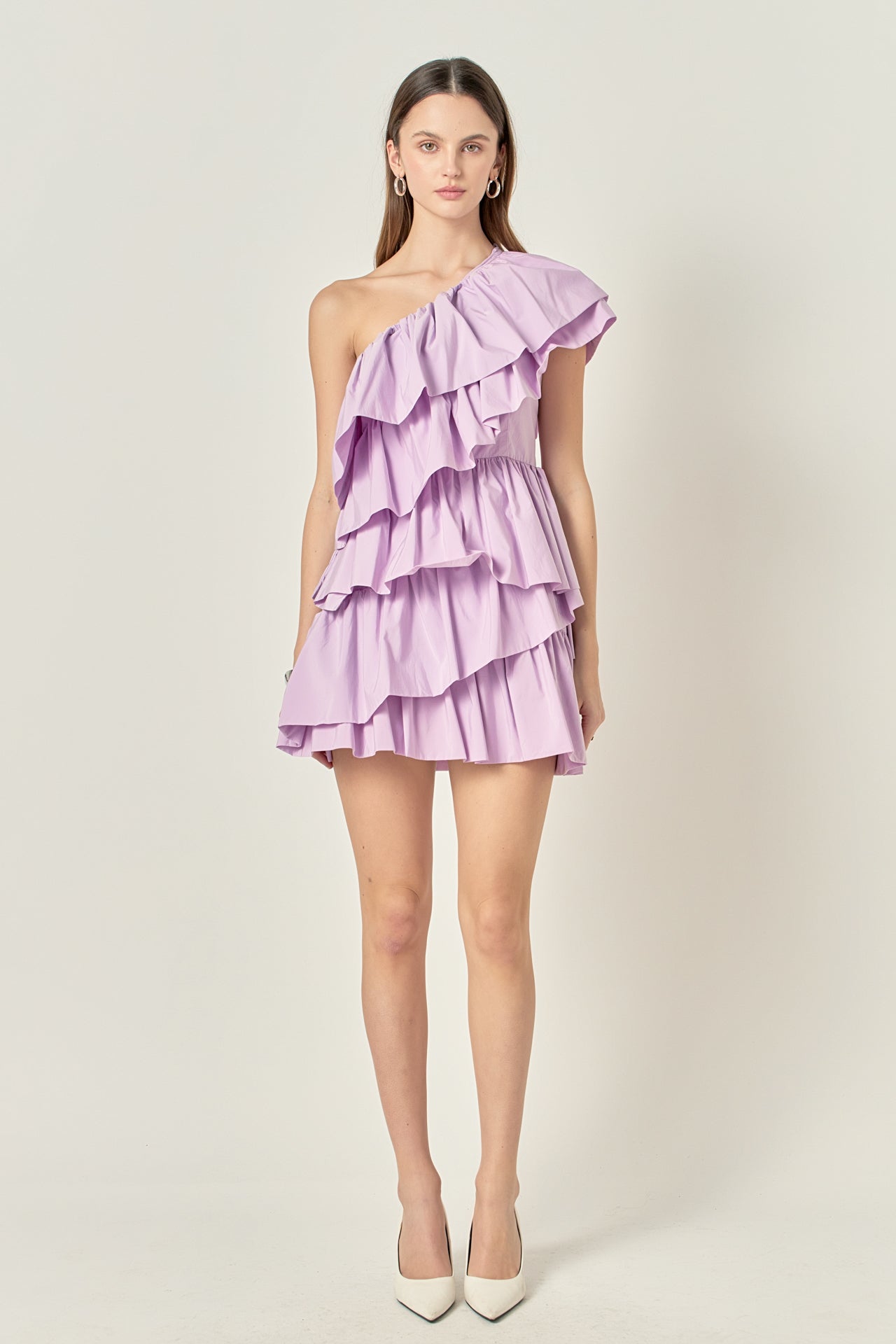 Endless Rose - One-Shoulder Ruffled Mini Dress Lilac / M Endless Rose - One-Shoulder Ruffled Mini Dress Lilac / M