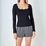 Scallop Detail Long Sleeve Sweater