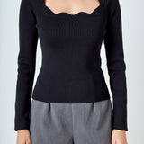 Scallop Detail Long Sleeve Sweater