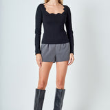 Scallop Detail Long Sleeve Sweater