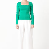Scallop Detail Long Sleeve Sweater