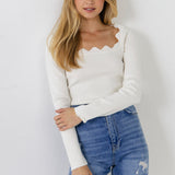 Scallop Detail Long Sleeve Sweater
