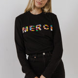 Merci Lettering Beads Sweatshirt