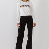 Merci Lettering Beads Sweatshirt
