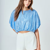 Sequins Cropped Puff Top