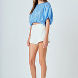 Sequins Cropped Puff Top