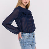 Lace Detail Pleated Blouse