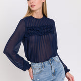 Lace Detail Pleated Blouse