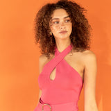 Crossed Halter Neck Cut Out Knit Mini Dress