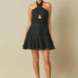 Halter Neck Lace Trim Dress