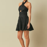 Halter Neck Lace Trim Dress