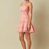 Halter Neck Lace Trim Dress