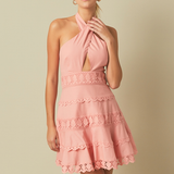 Halter Neck Lace Trim Dress