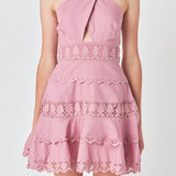 Halter Neck Lace Trim Dress