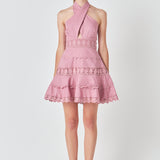 Halter Neck Lace Trim Dress