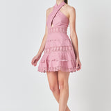 Halter Neck Lace Trim Dress
