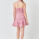 Halter Neck Lace Trim Dress